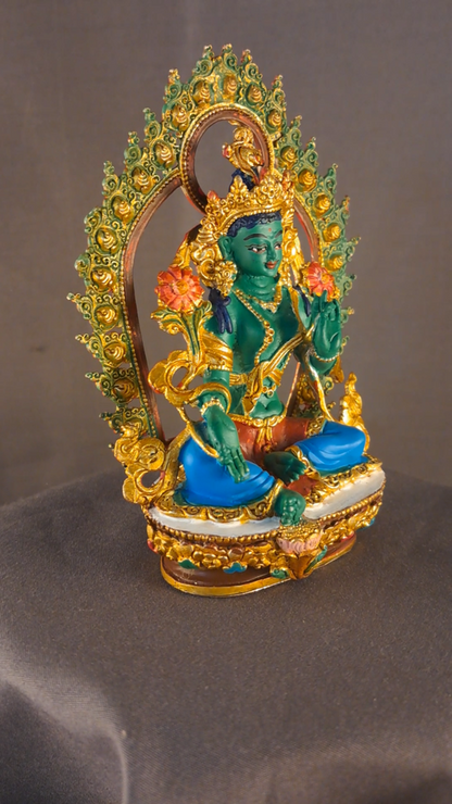 Tibetan Buddhism Goddess Green Tara Rupa Copper Hand Paint Statue Figure Nepal