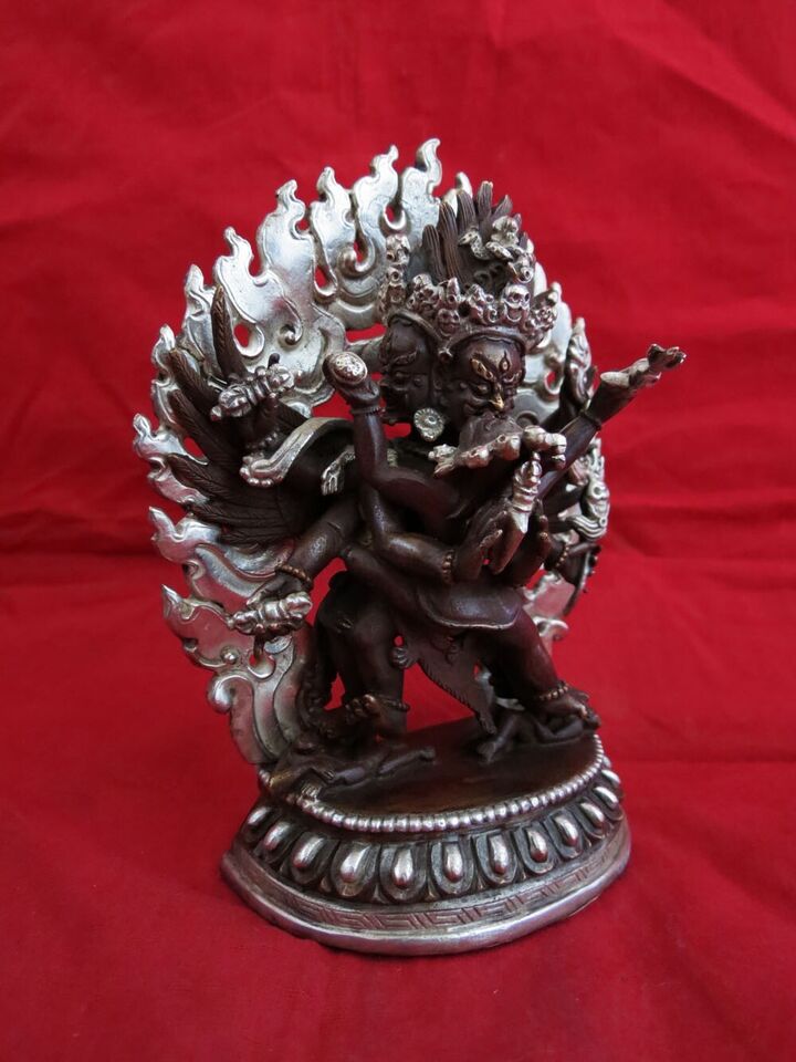 Tibetan Lord Vajrakilla Vajrakilaya Heruka 5" Copper Oxide Silver Plated Statue Figure Nepal