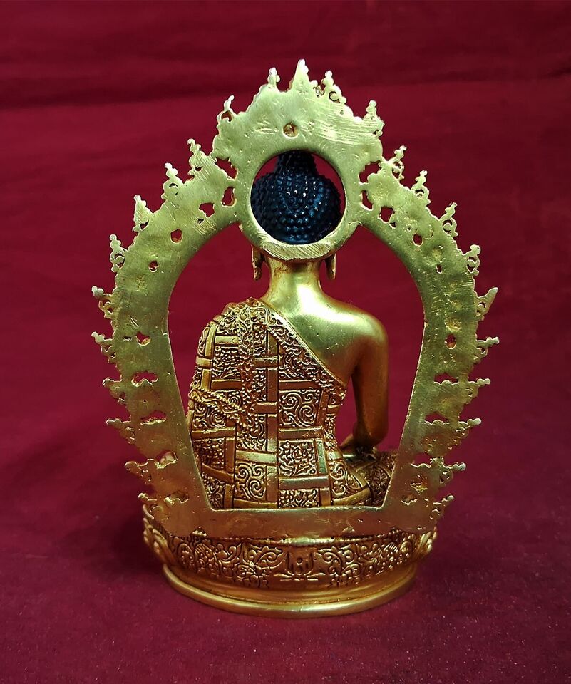 Buddhism Lord Shakyamuni Buddha Copper Gold Plated Statue Figure Nepal