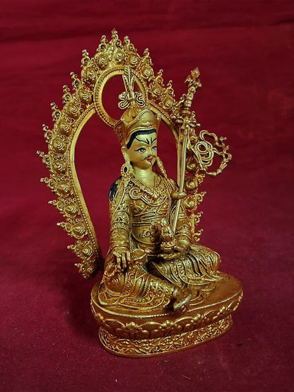 Tibetan Guru Rinpoche Padmasambhava Copper Gold Plated Statue Figure Nepal