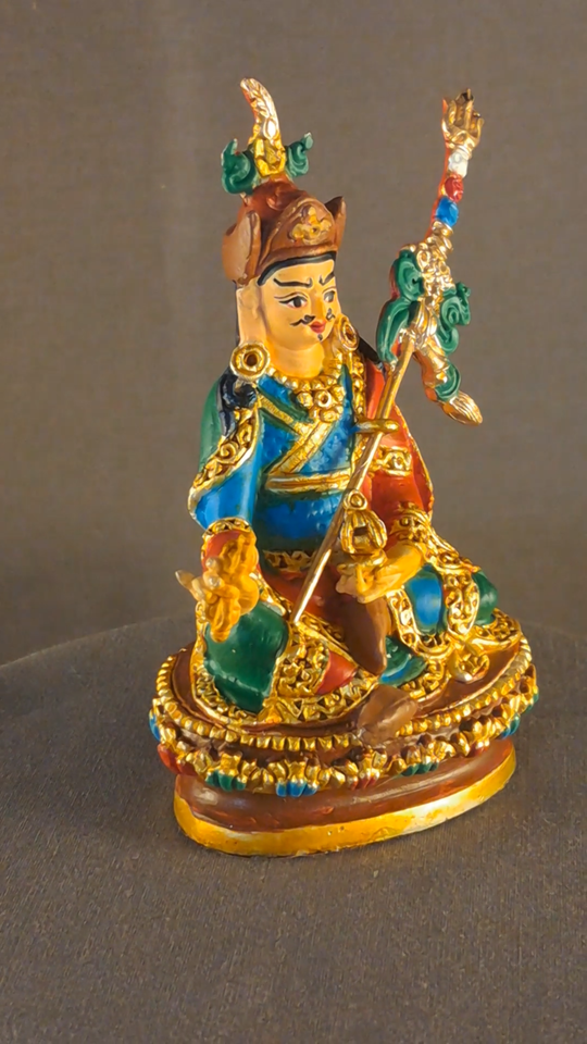 Tibetan Guru Rinpoche (Padmasambhava) 3.2" Hand Paint Copper Statue Figure Nepal